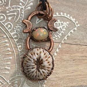 Elegant Copper Plated and Opal & Beachbutt Coral Pendant Necklace